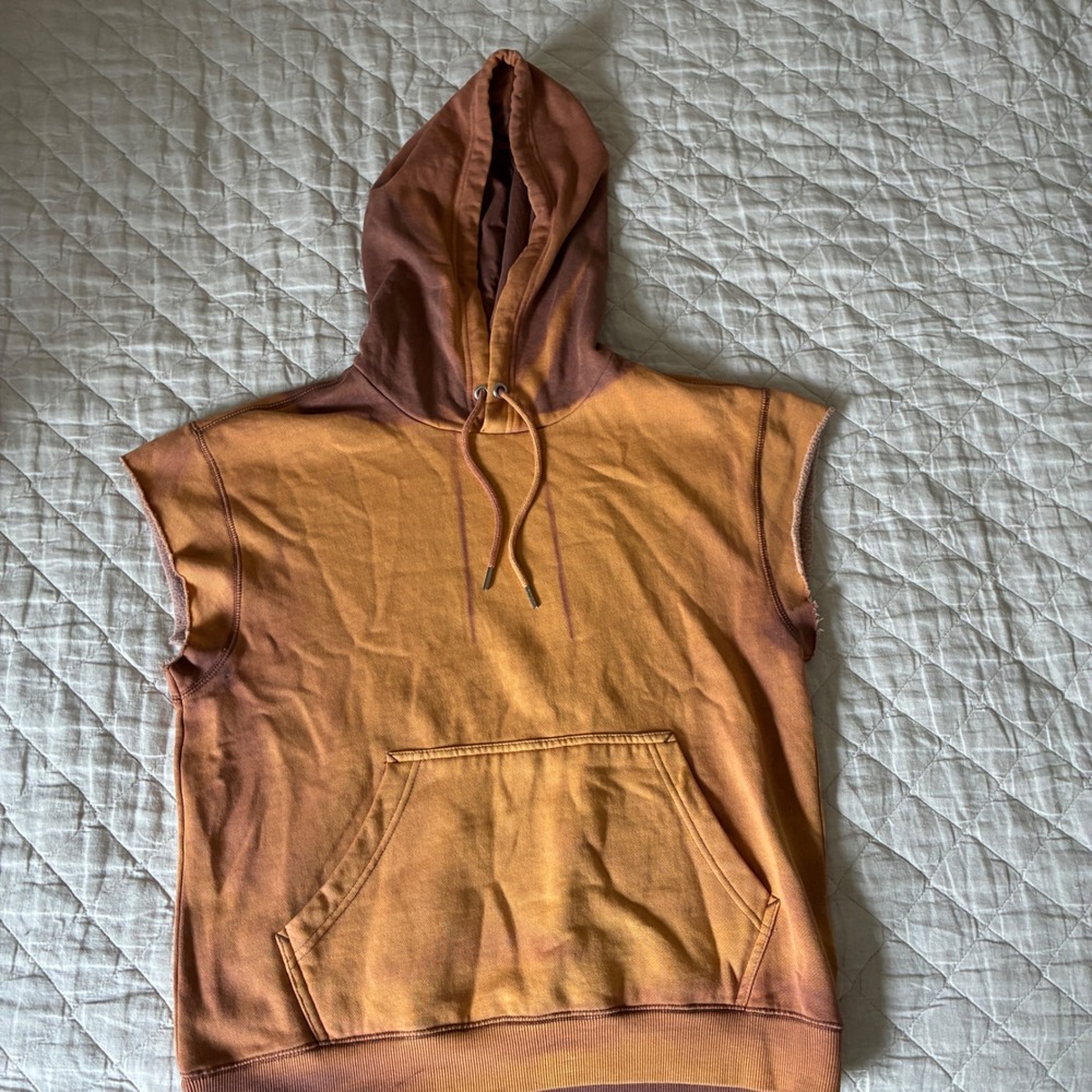 BDG Ombre Wash Cutoff Sleeveless Hoodie Mens Size M Orange Blokecore Streetwear
